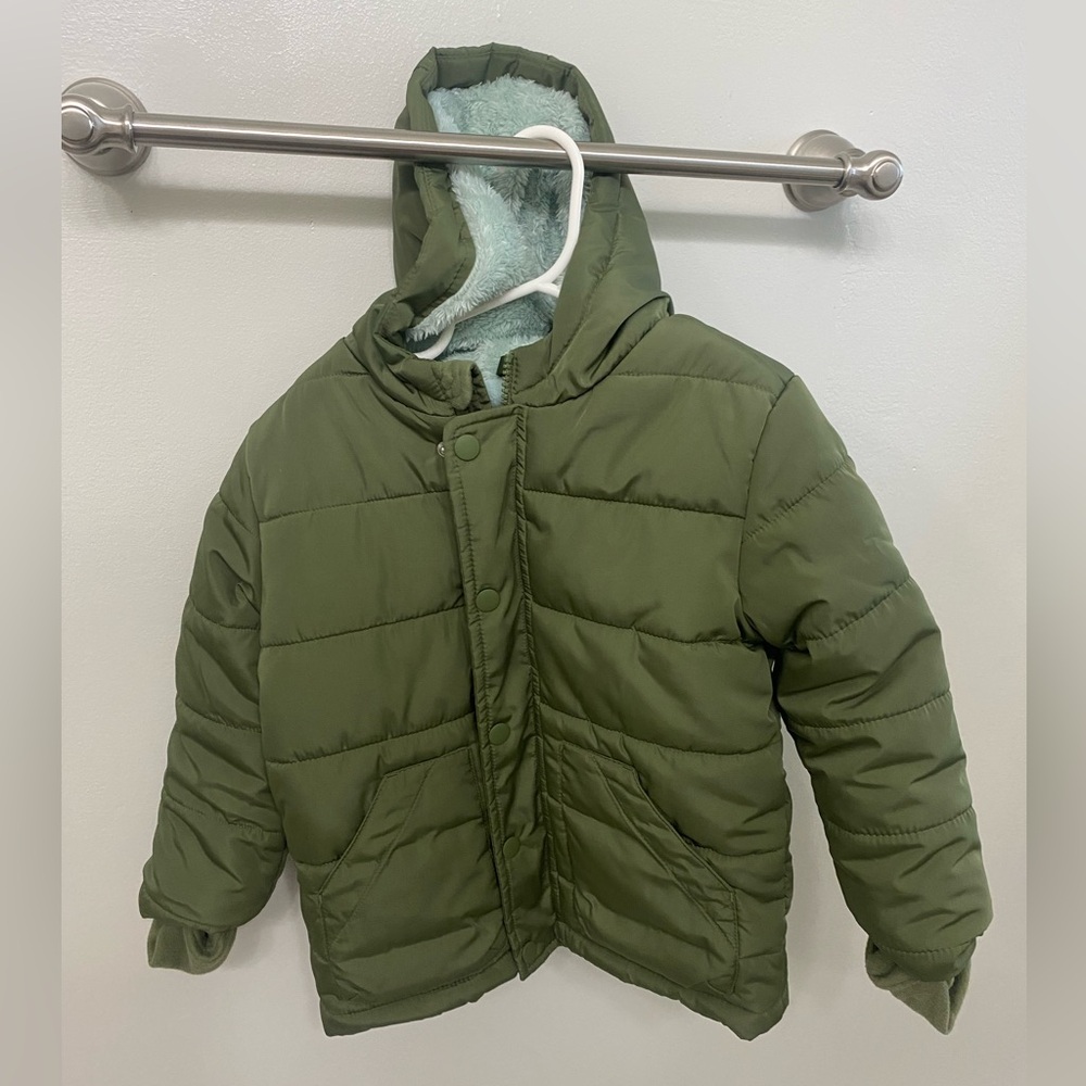 Target Cat & Jack toddler long sleeve puffer jacket- olive green 4T
